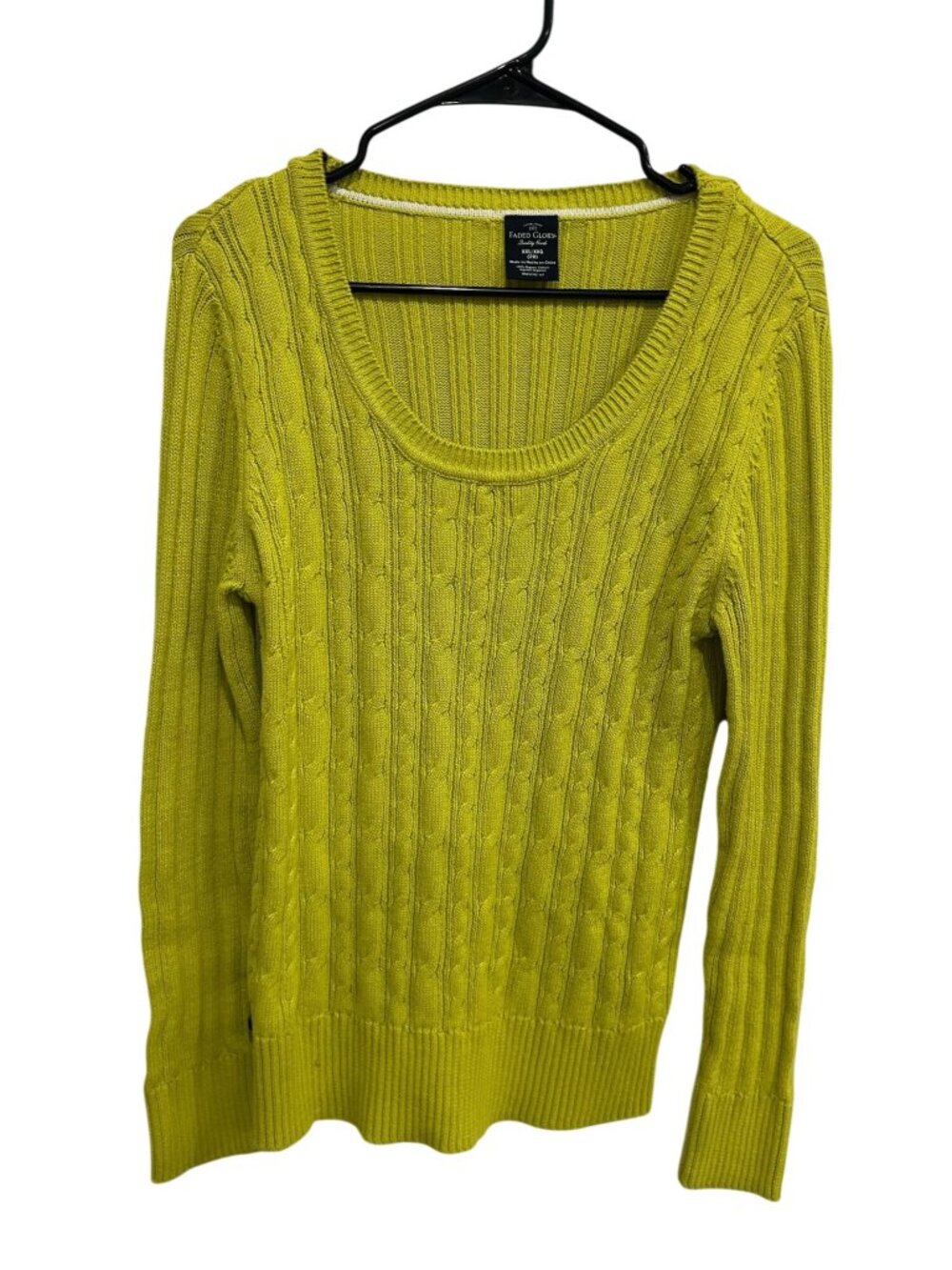 Faded Glory XXL Lime Green Cable Knit Sweater Cozycore Cottagecore